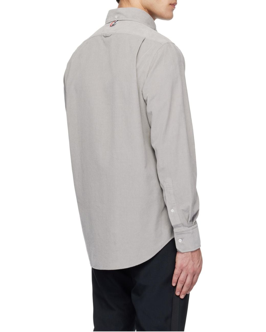 Thom Browne Gray Logo-Patch Corduroy Shirt for men