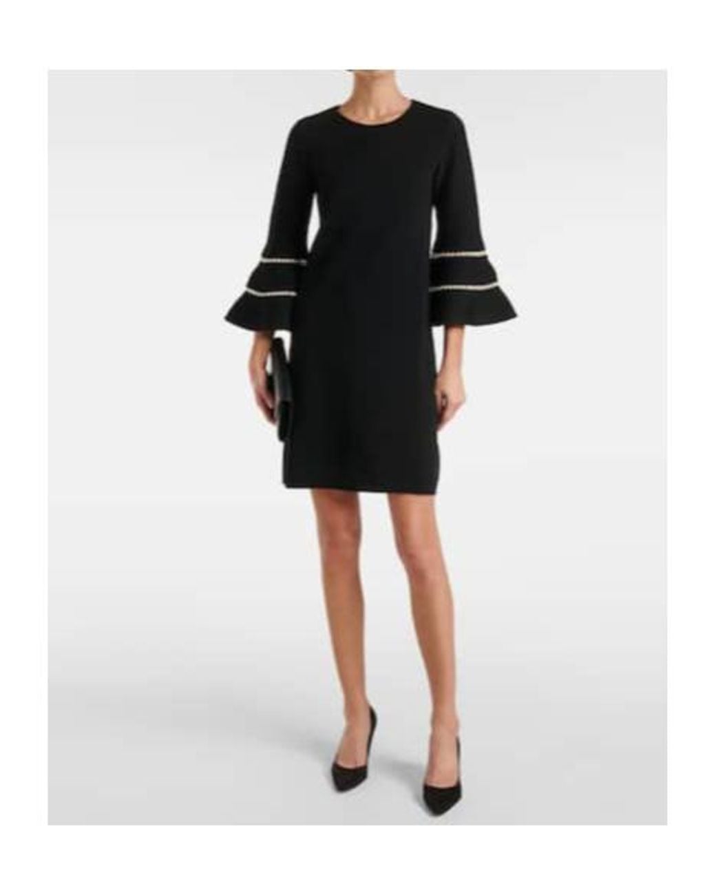 Carolina Herrera Black Embellished Wool-Blend Minidress