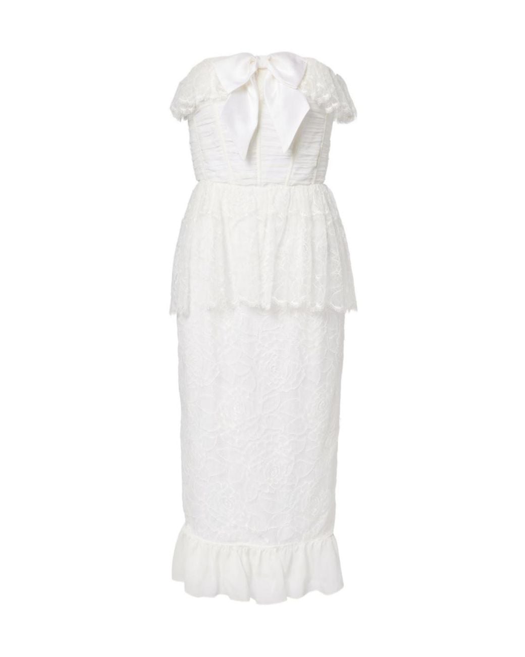 Alessandra Rich White Lace And Silk Georgette Bustier Dress