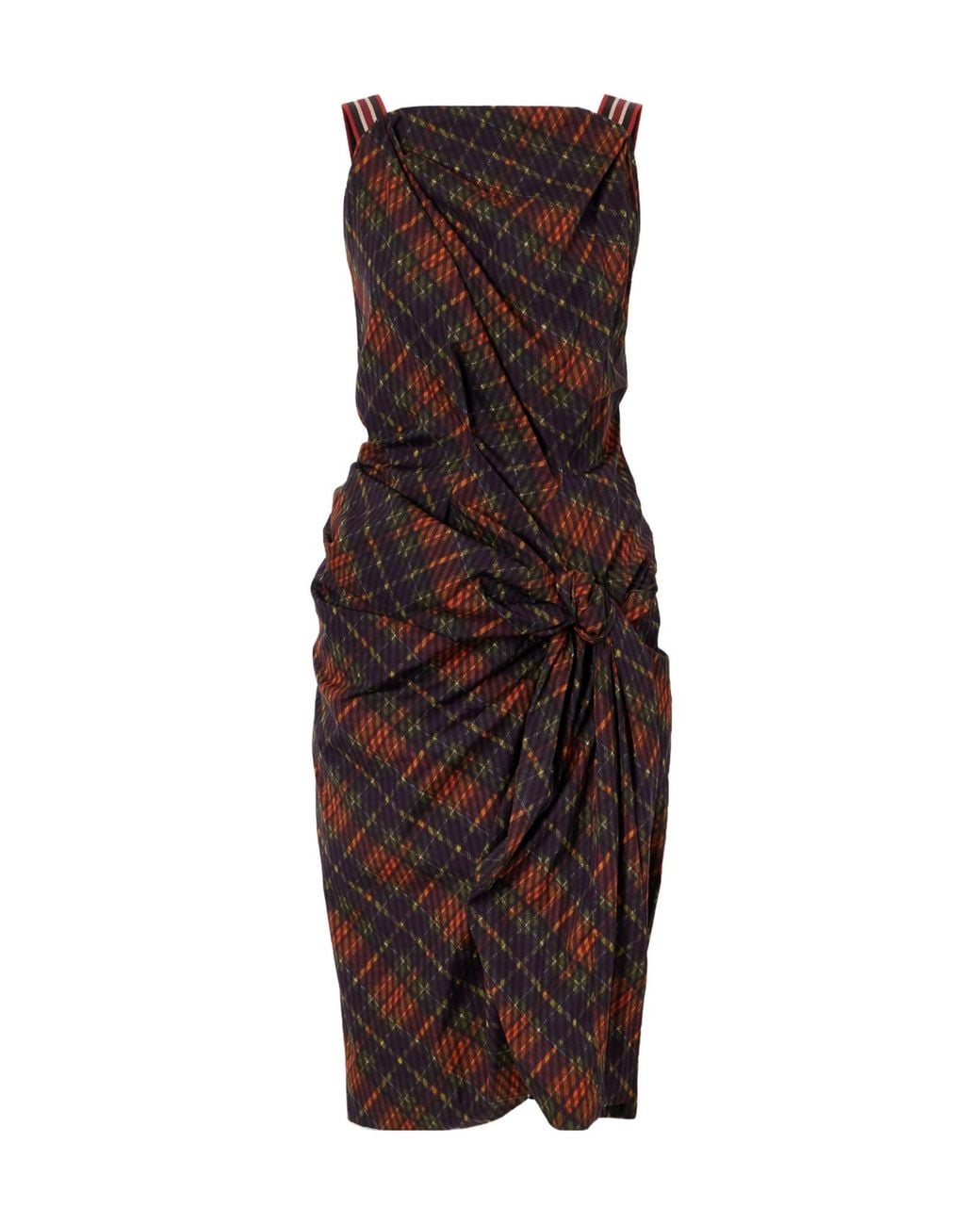 Dries Van Noten Brown Draped Gingham Dress