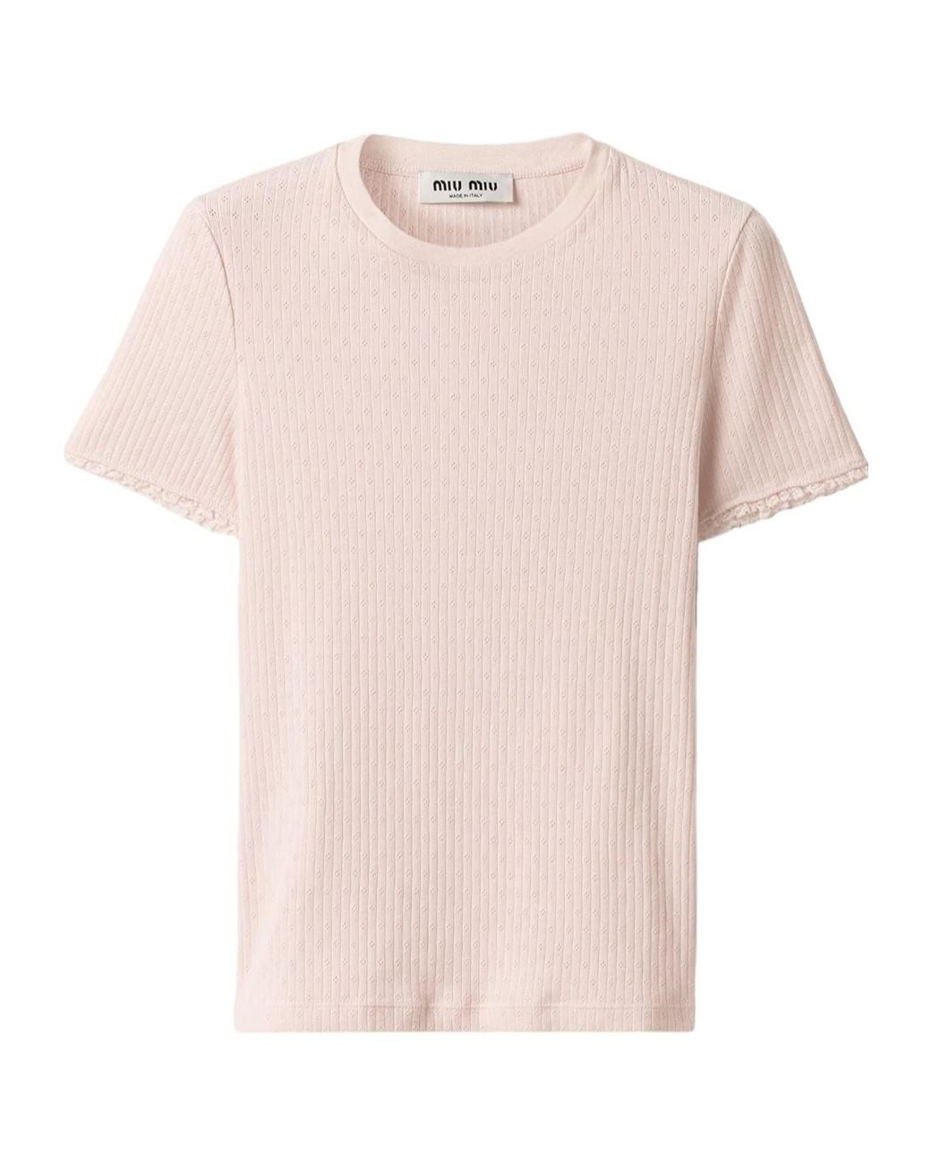 Miu Miu Pink Pointelle Cotton T-Shirt