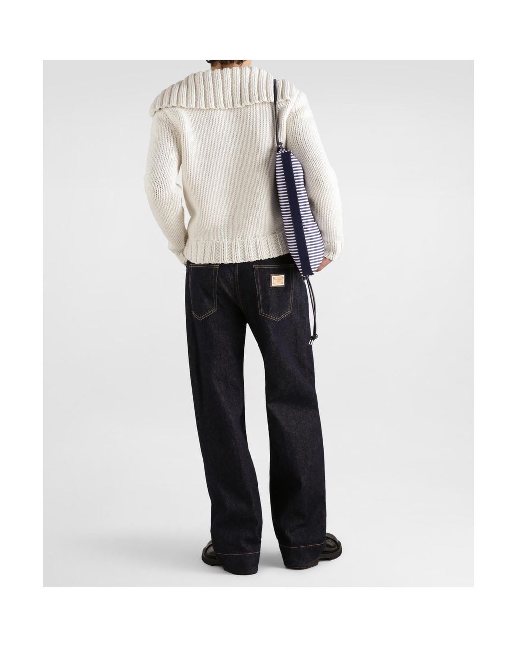 Dolce & Gabbana White Logo Embroidered Knitted Jumper for men