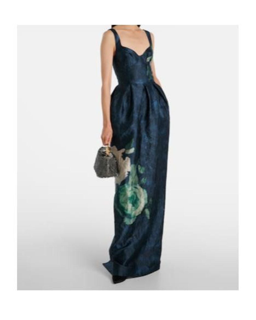 Erdem Blue Floral Jacquard Gown
