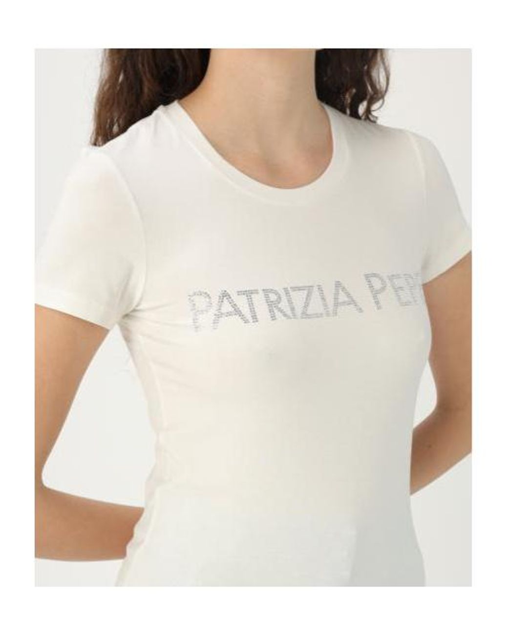 Patrizia Pepe White Embellished Logo Crewneck T-Shirt
