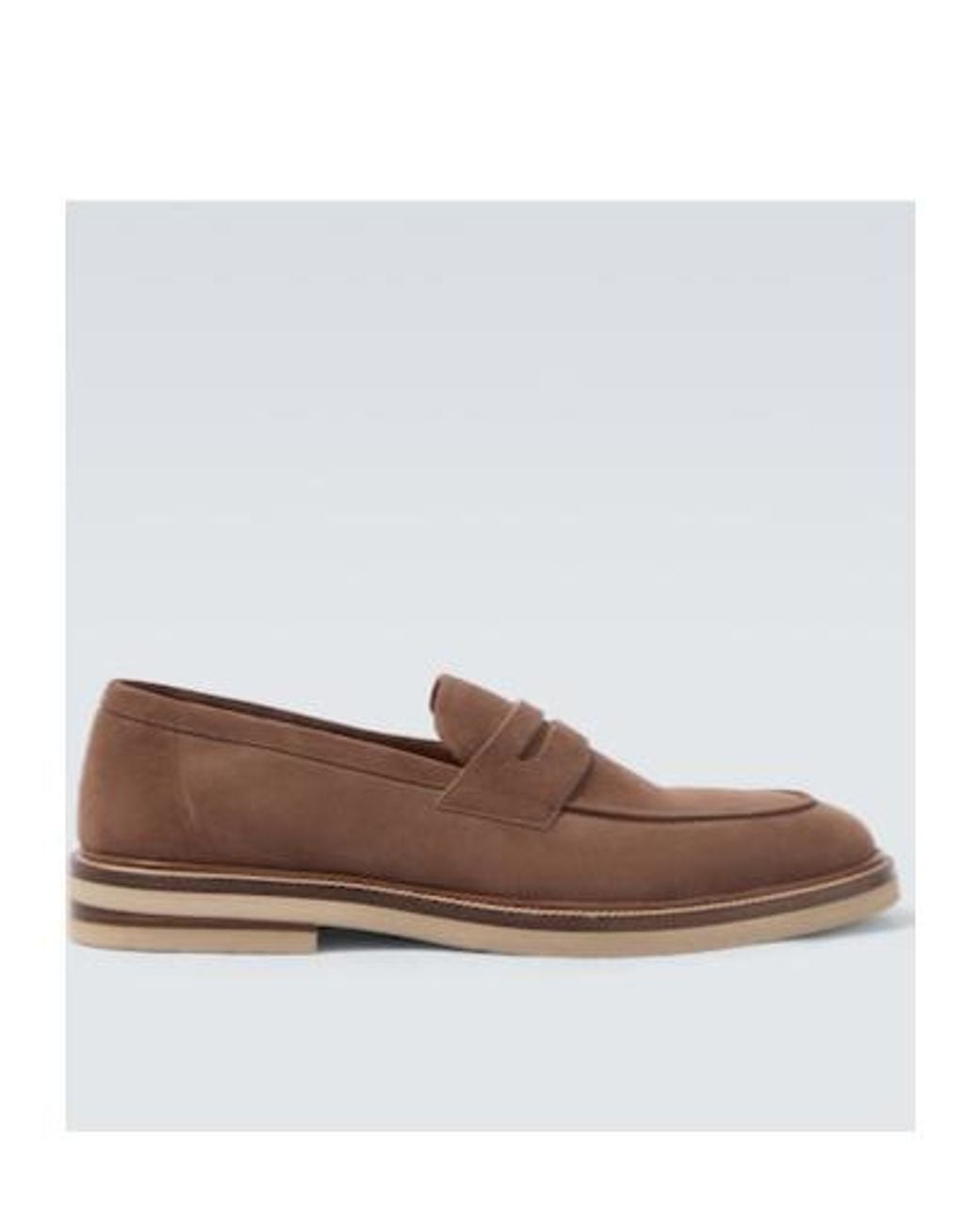 Brunello Cucinelli Brown Suede Penny Loafers for men