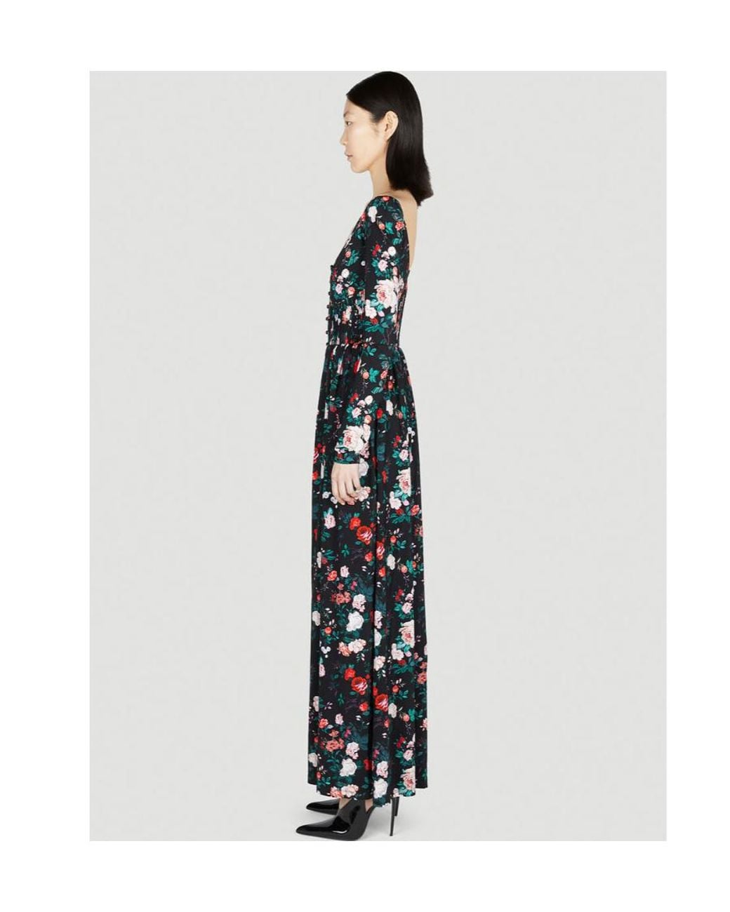 Rabanne Black Rose-Print Ruched Maxi Dress