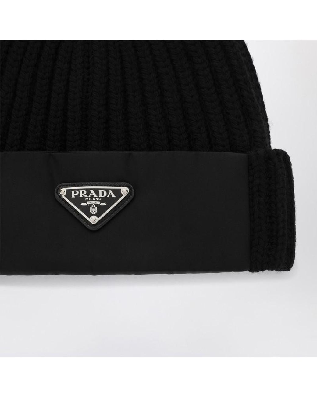 Prada Black Wool And Re-Nylon Beanie for men