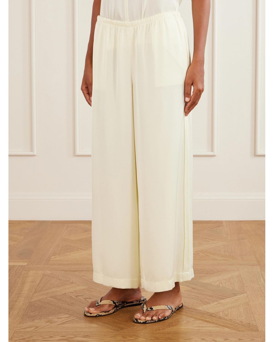 Theory White Satin Wide-Leg Pants