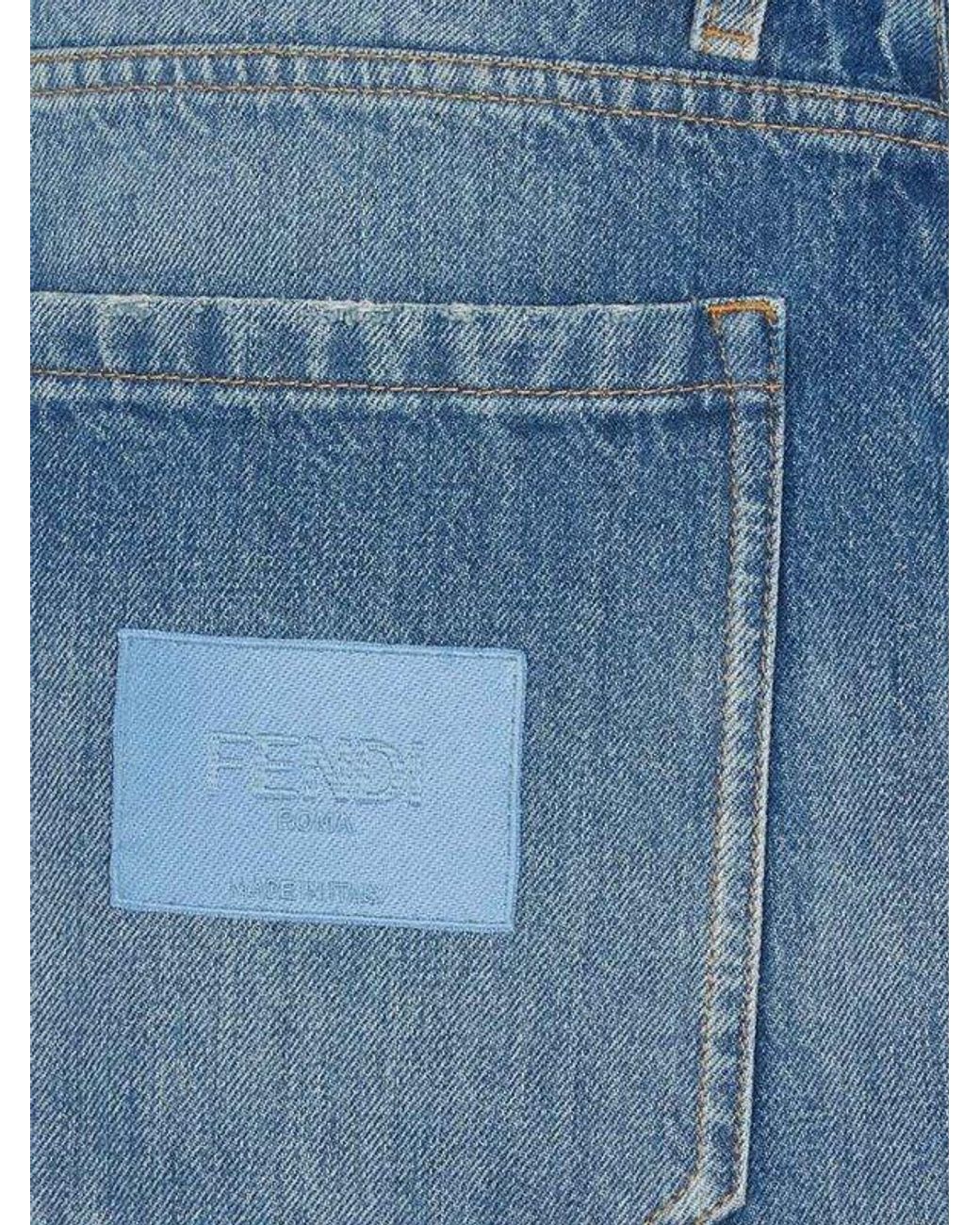 Fendi Blue Logo-Patch Denim Shorts for men