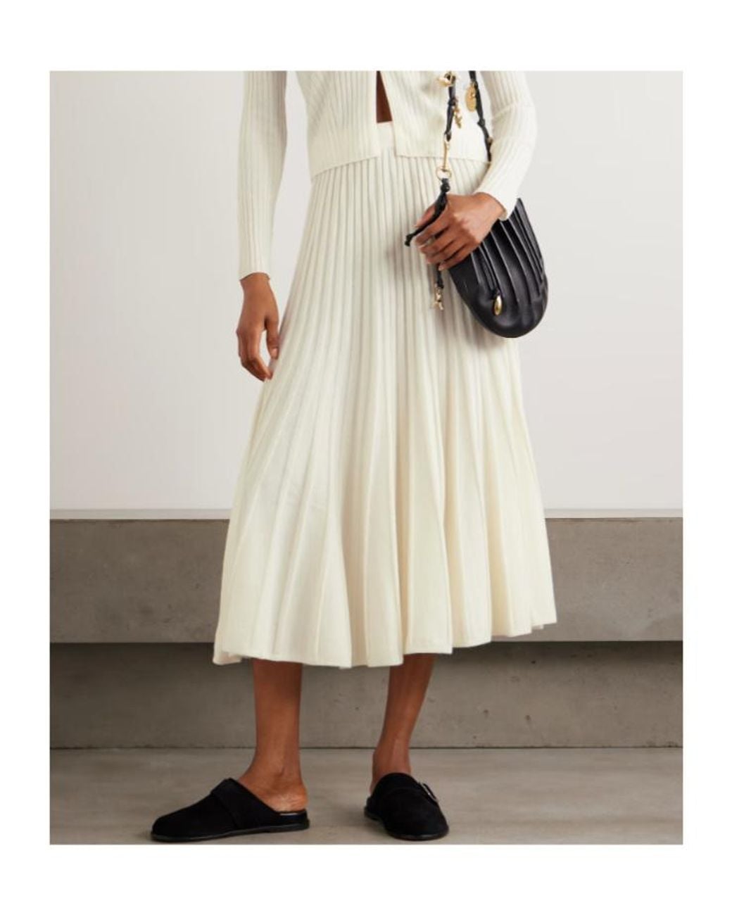 arch4 White Sabrina Pleated Organic Cashmere Midi Skirt