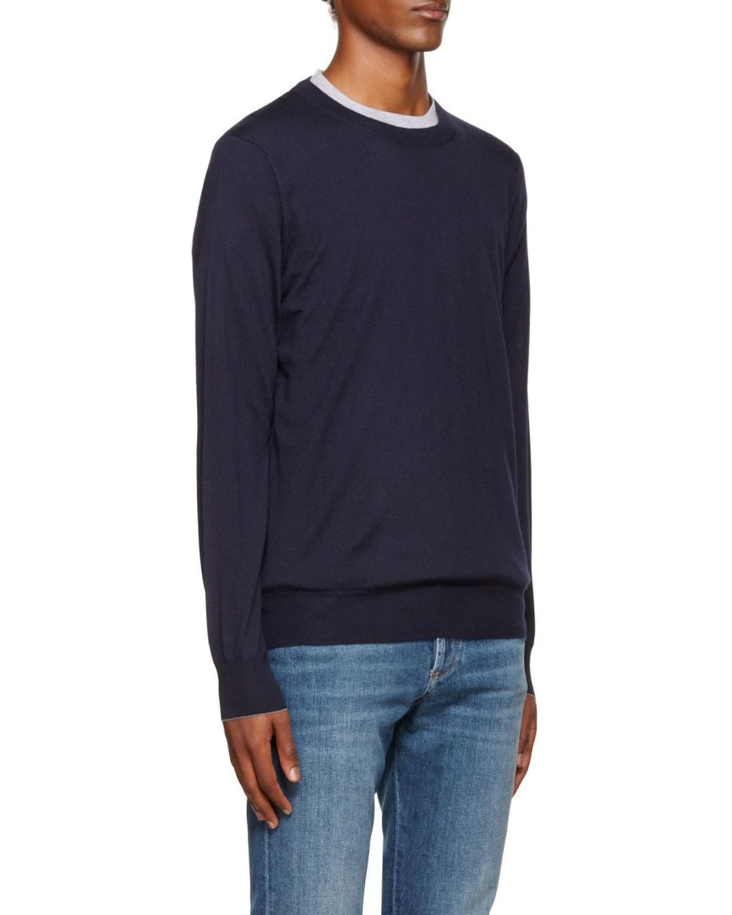 Brunello Cucinelli Blue Crewneck Knitted Jumper for men
