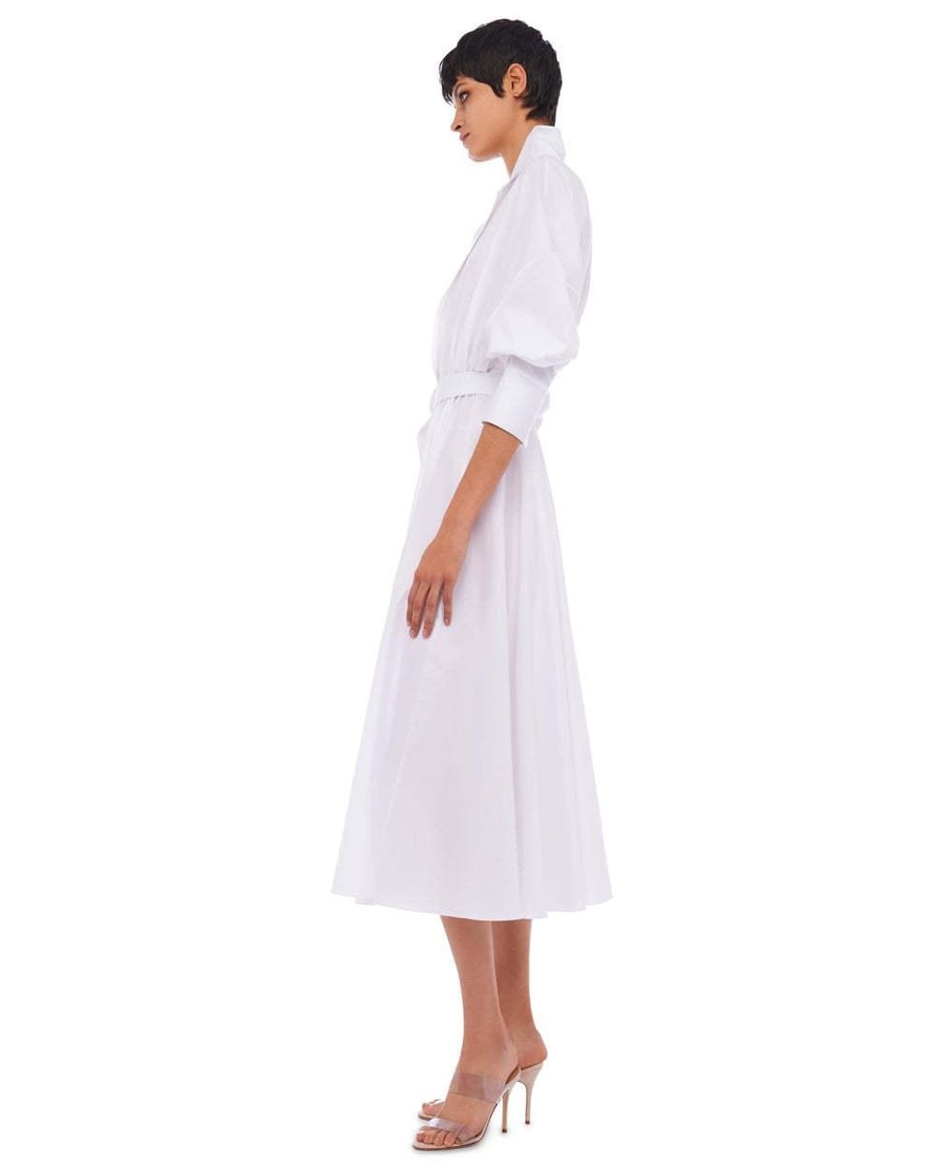 Norma Kamali White Belted-Detail Midi Shirt Dress