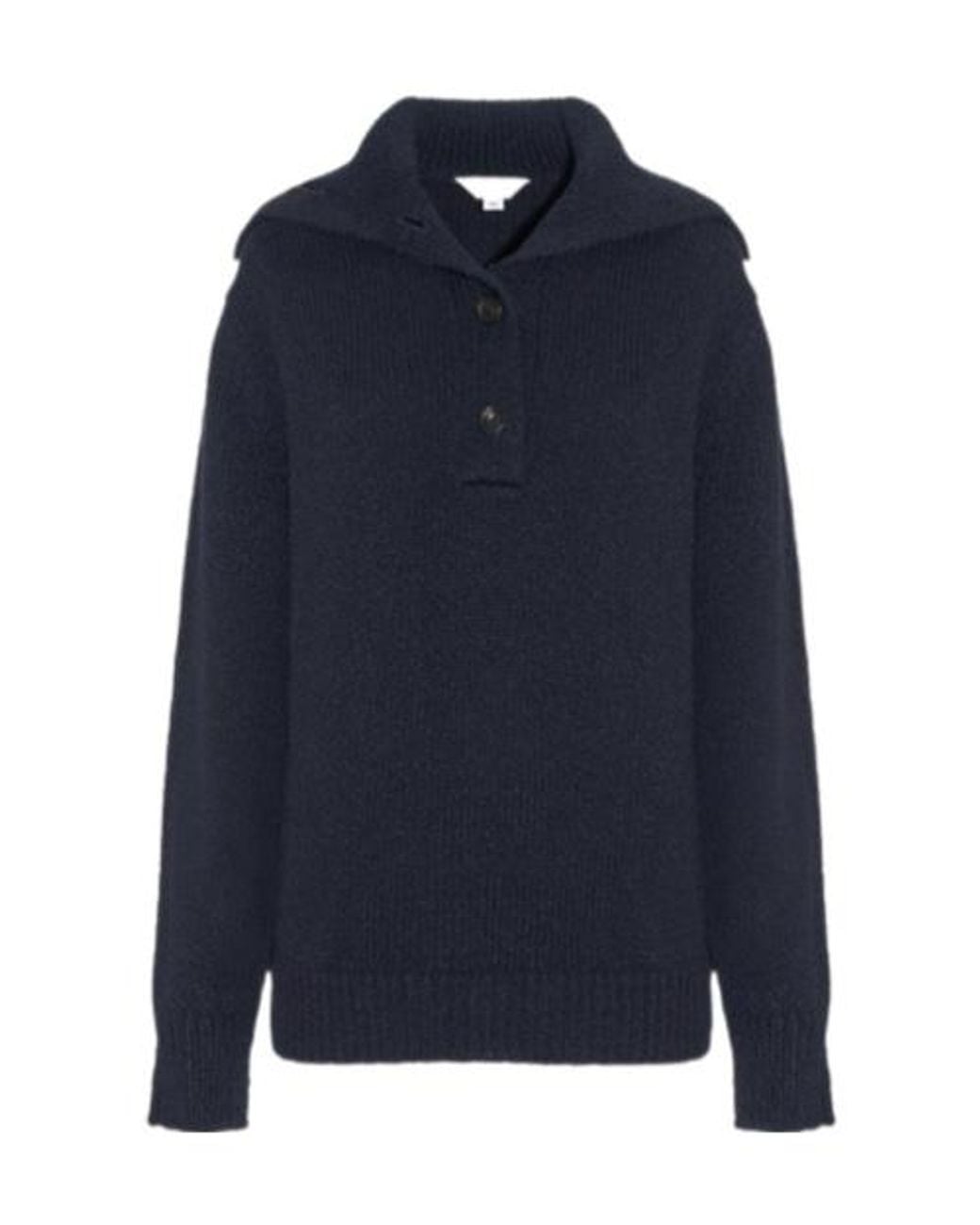 Malo Blue Button-Placket Spread-Collar Sweater