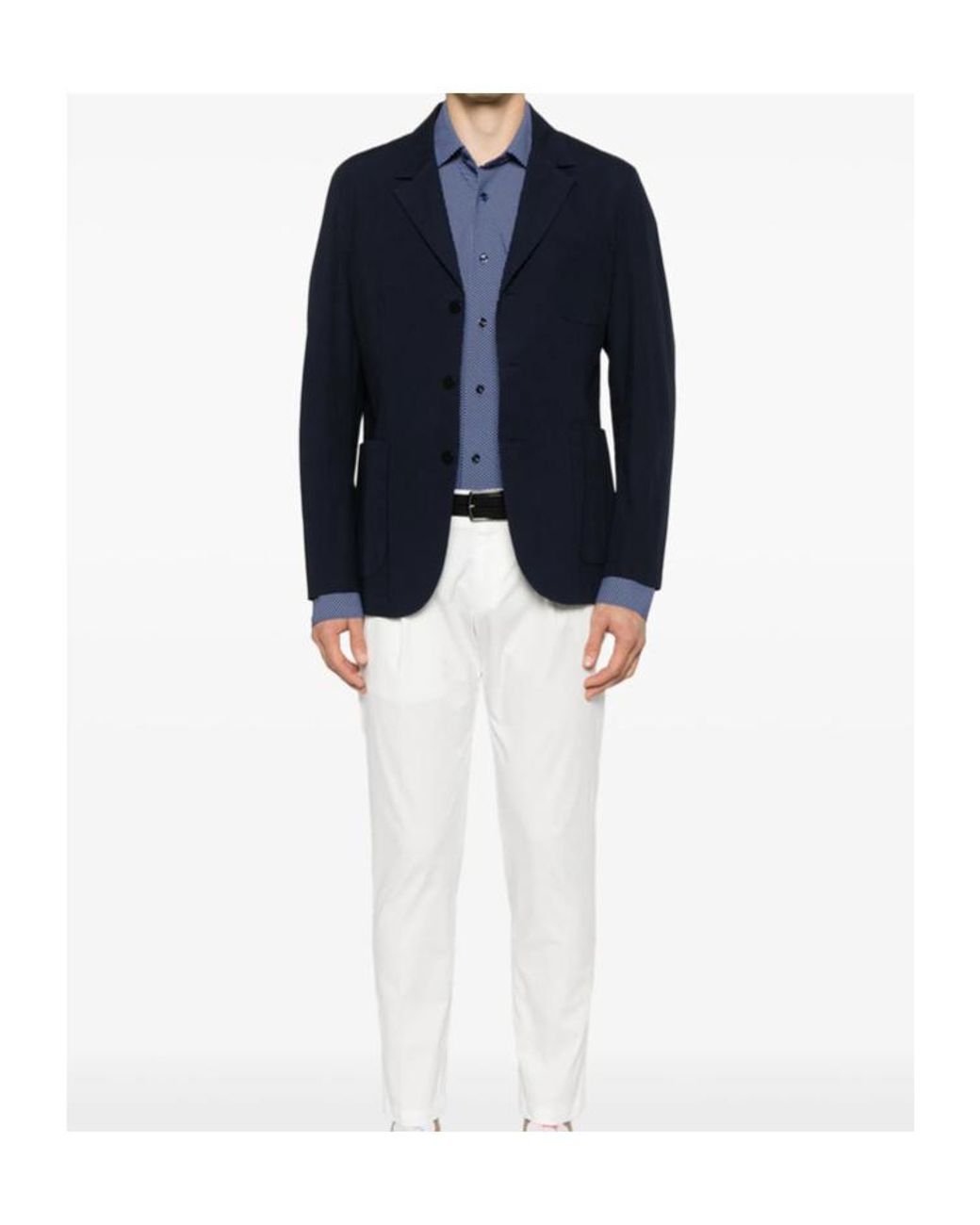 Mazzarelli Blue Lapel Long Sleeve Shirt for men