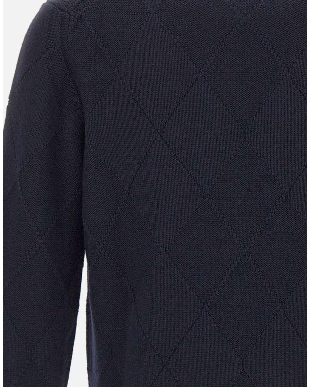 Kangra Cashmere Blue Kangra Diamond-Knit Crew Neck Knitted Sweater for men