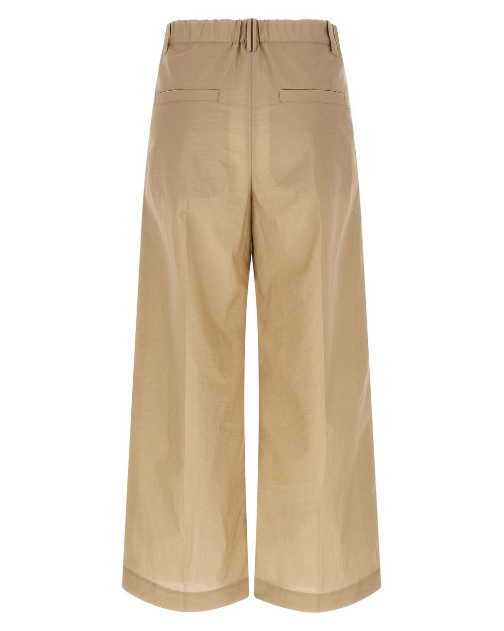 Brunello Cucinelli Natural Wide Leg Pleated Trousers