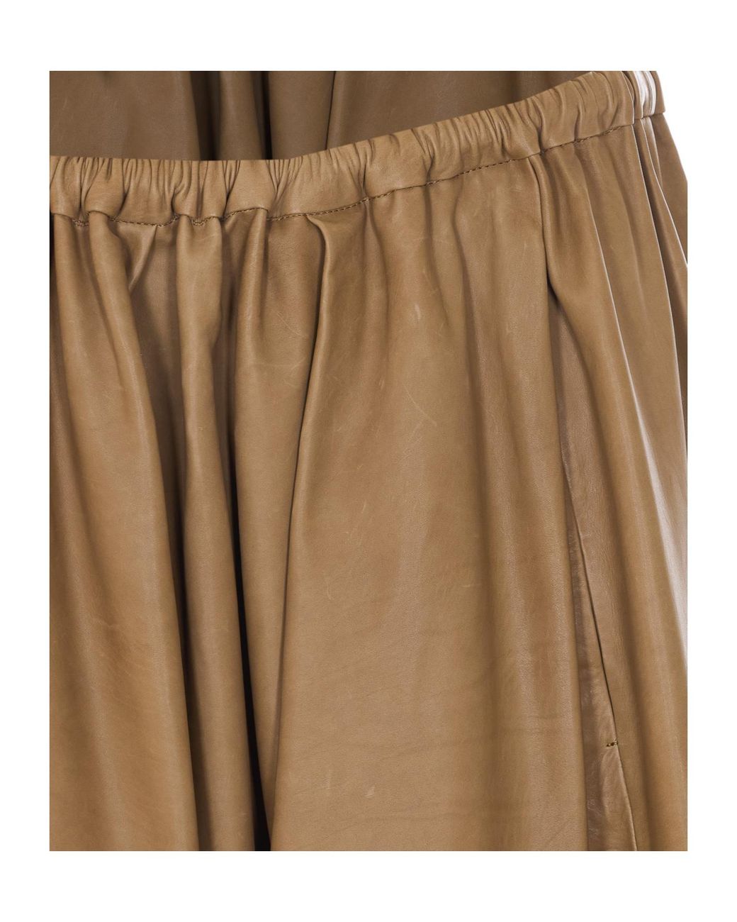 Auralee Natural Elastic-Waist Leather Midi Skirt