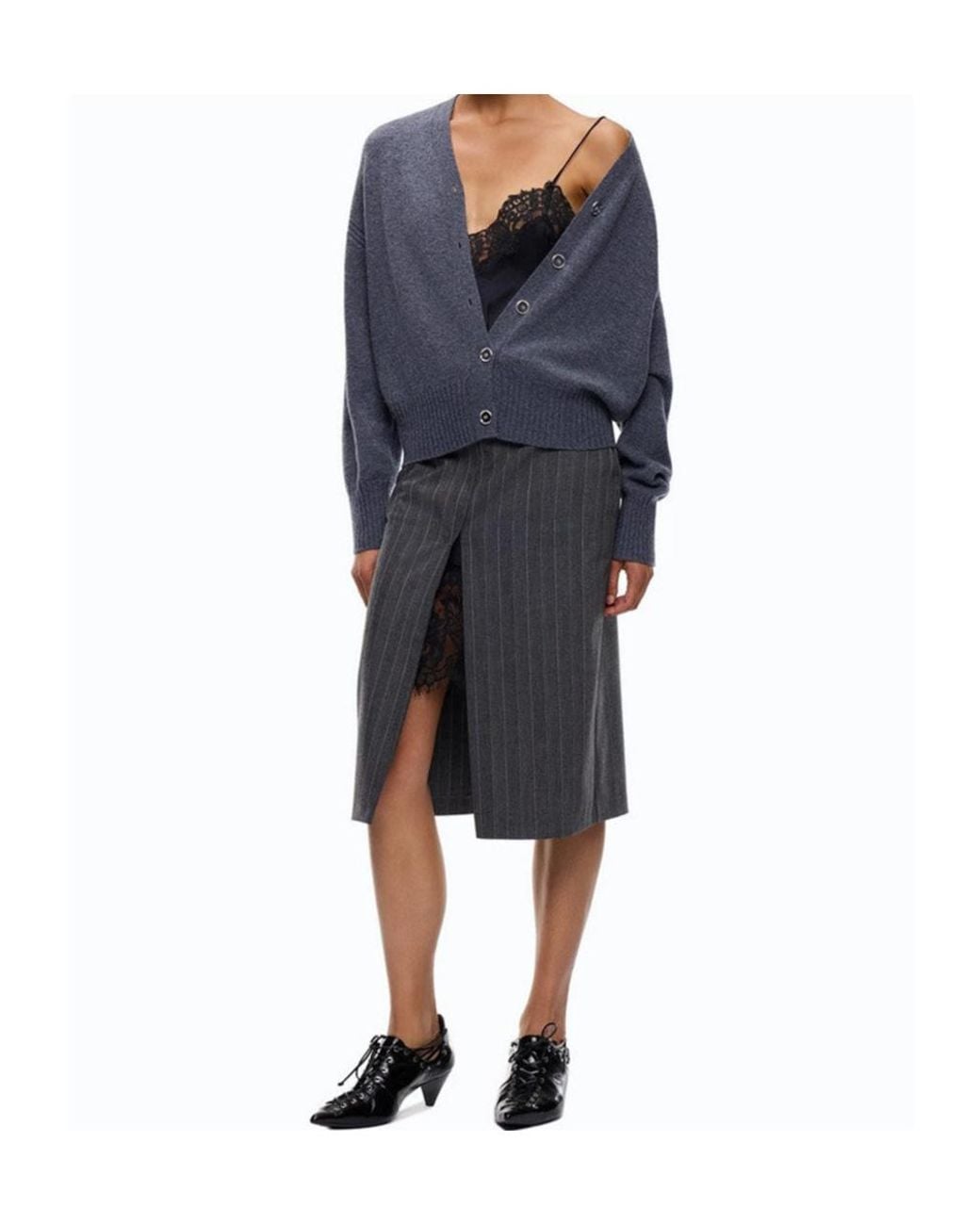 Pinko Blue Ribbed-Trim V-Neck Cardigan