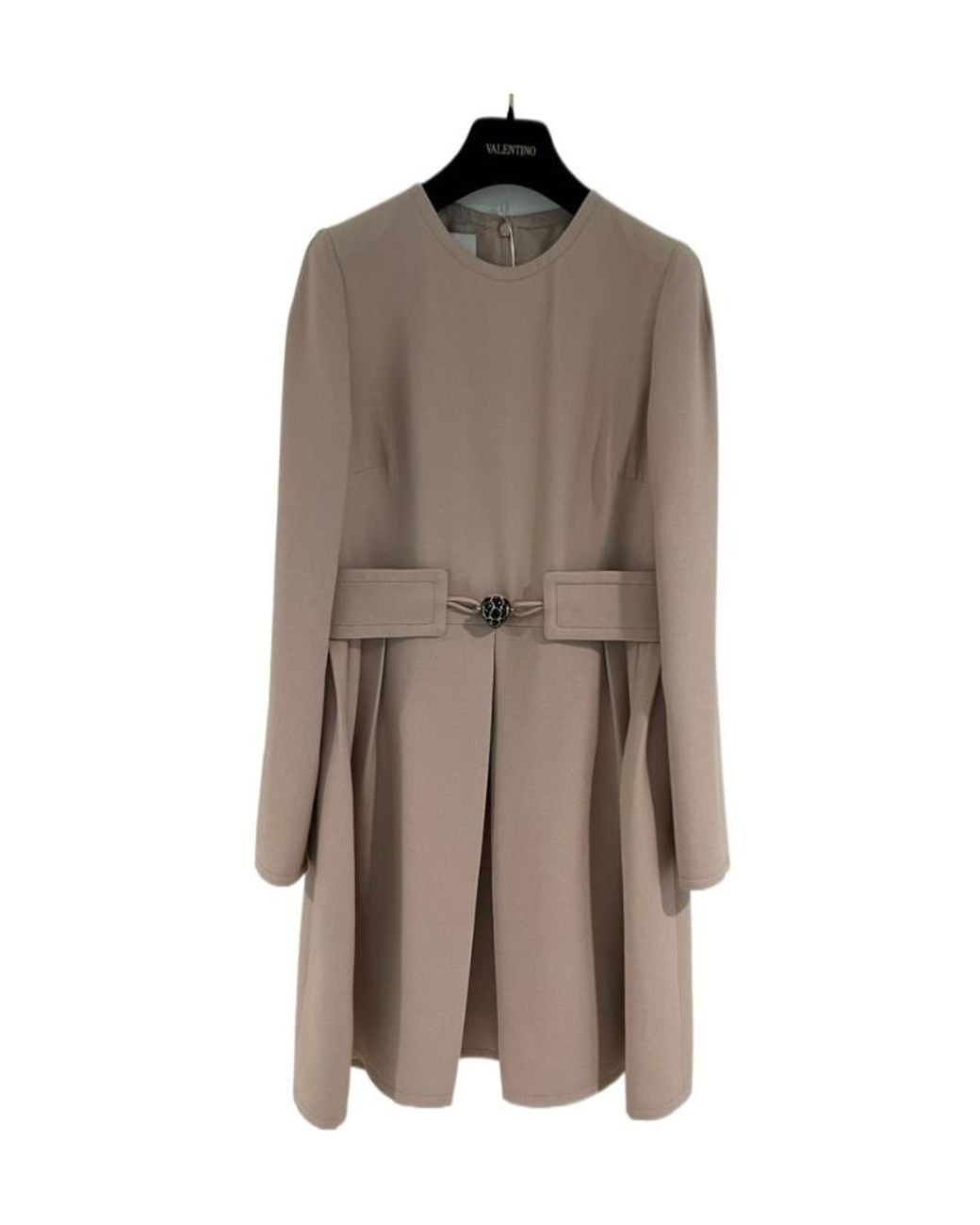 Valentino Brown Round-Collar Long-Sleeved Dress