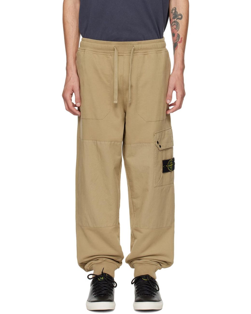 Stone Island Natural Compass Patch Drawstring Track Pants for men