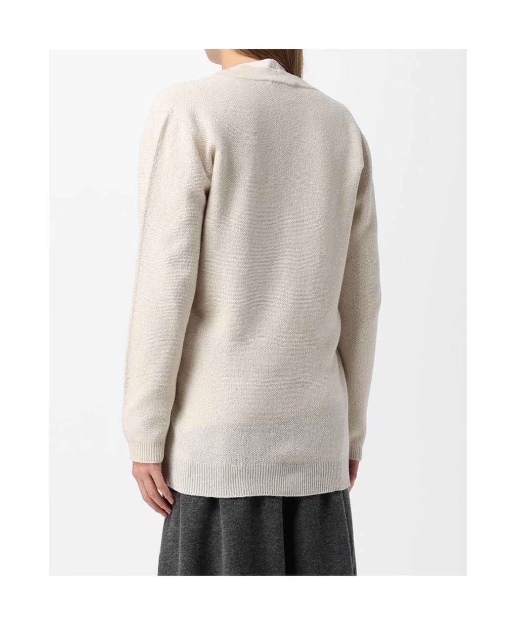 Fabiana Filippi Natural V-Neck Long-Sleeve Knit Top