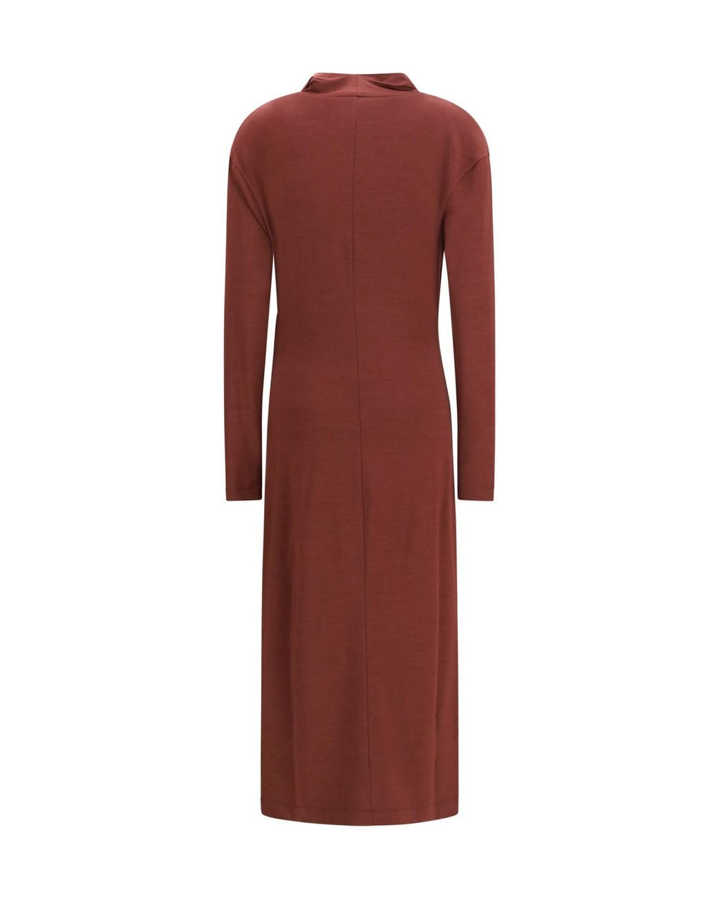 Brunello Cucinelli Red Techno Wool Jersey Dress With Draping And Monili