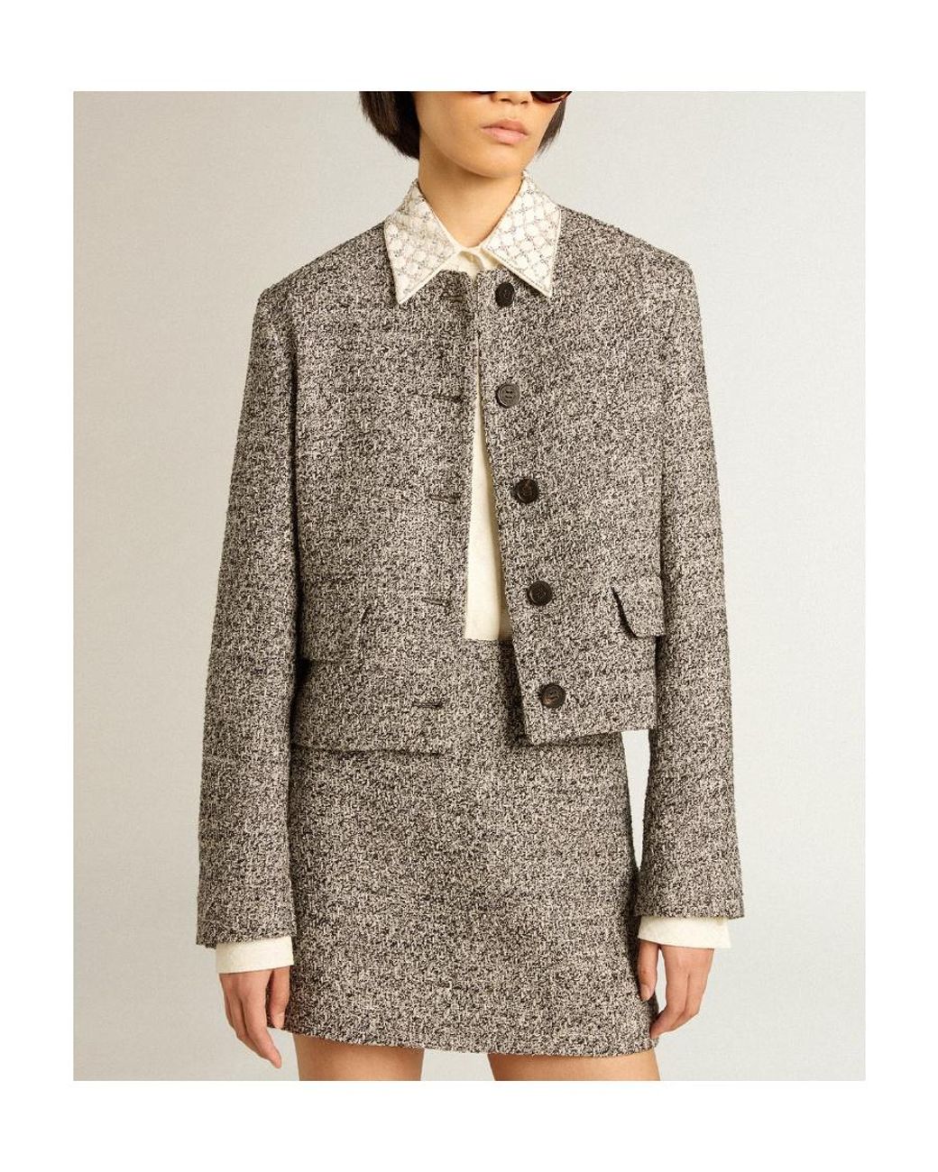 Golden Goose Deluxe Brand Gray Journey Crewneck Buttoned Jacket