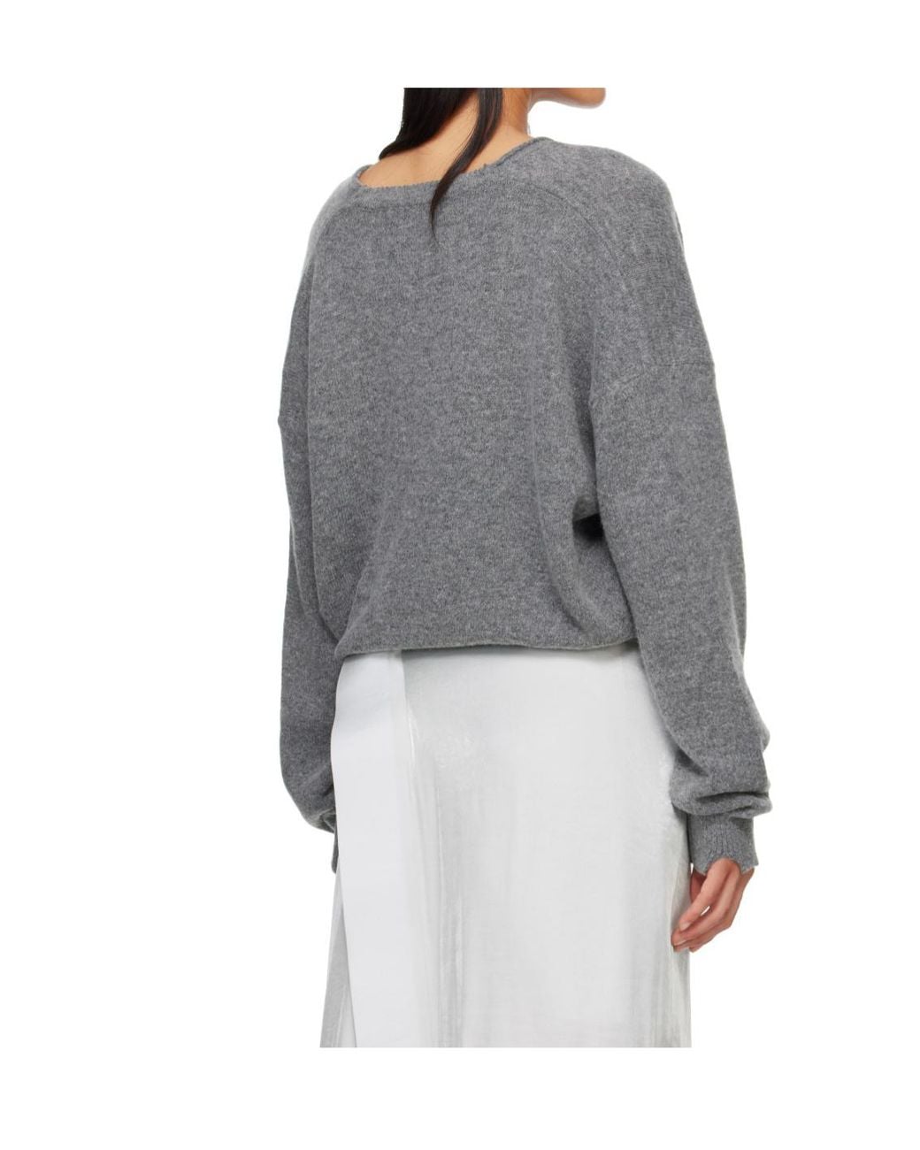 OPEN YY Gray Wool-Blend Crossover Wrap-Style Knit Sweater