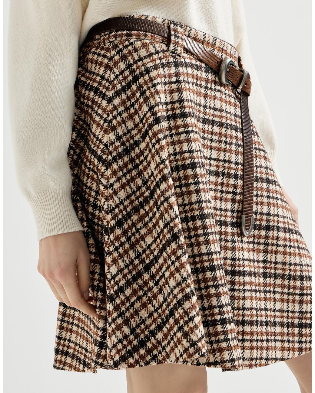 Brunello Cucinelli Natural Comfort Checked Wool And Alpaca Mini Circle Skirt