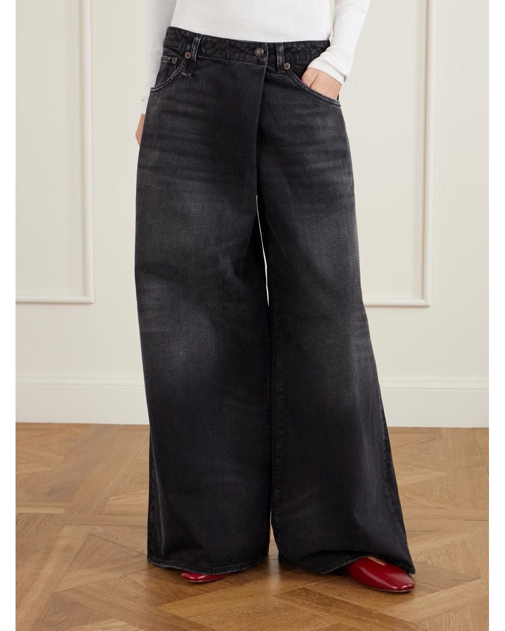 R13 Black Nico Wrap-Effect Boyfriend Jeans