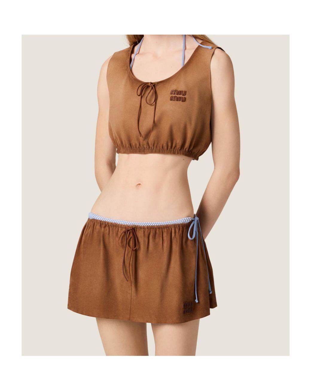 Miu Miu Brown Waxed Suede Miniskirt