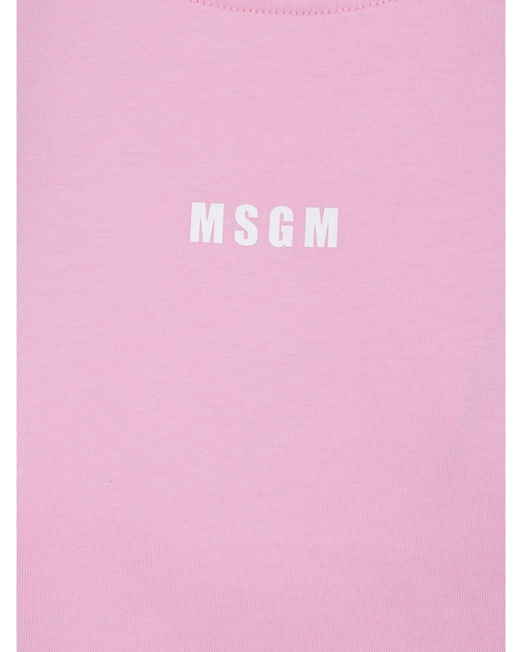 MSGM Pink Logo Printed Crewneck T-Shirt