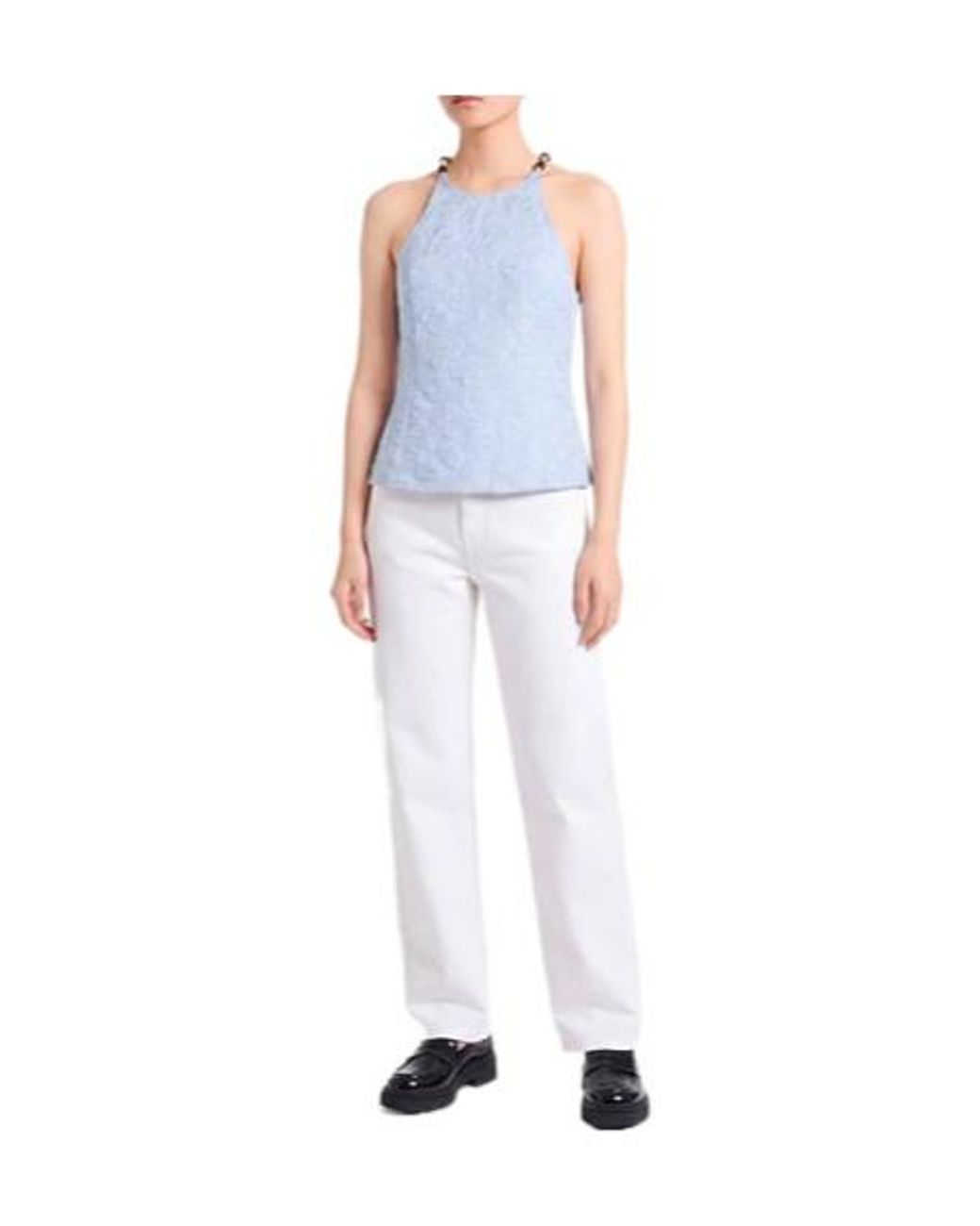 Ganni Blue Solid Sleeveless Top