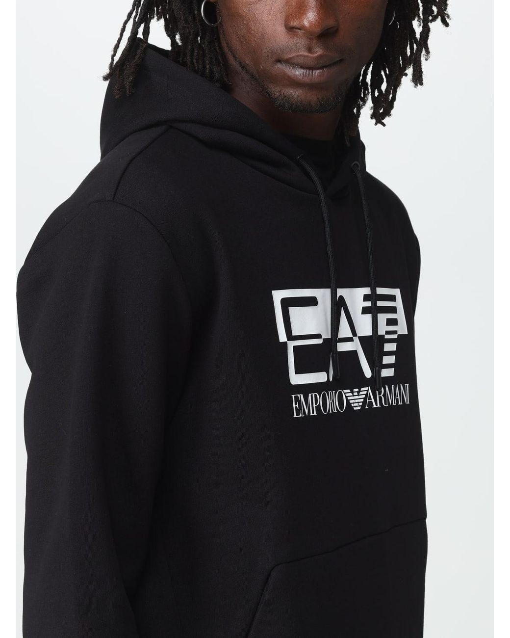 EA7 Black Logo Detail Hooded Sweatshirt for men