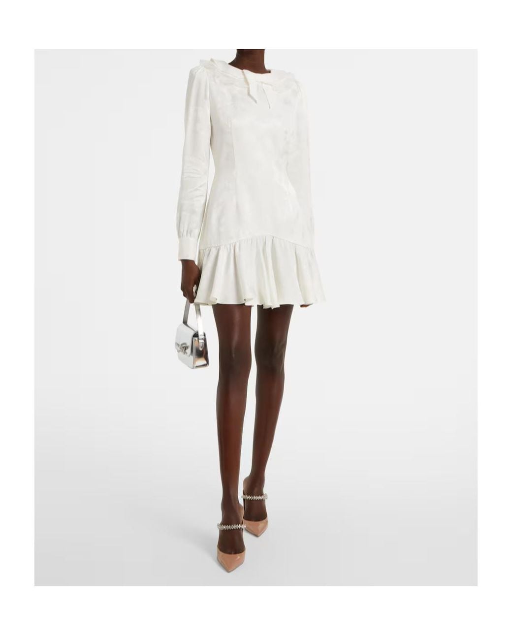 Alessandra Rich White Bow-Detail Floral Jacquard Minidress