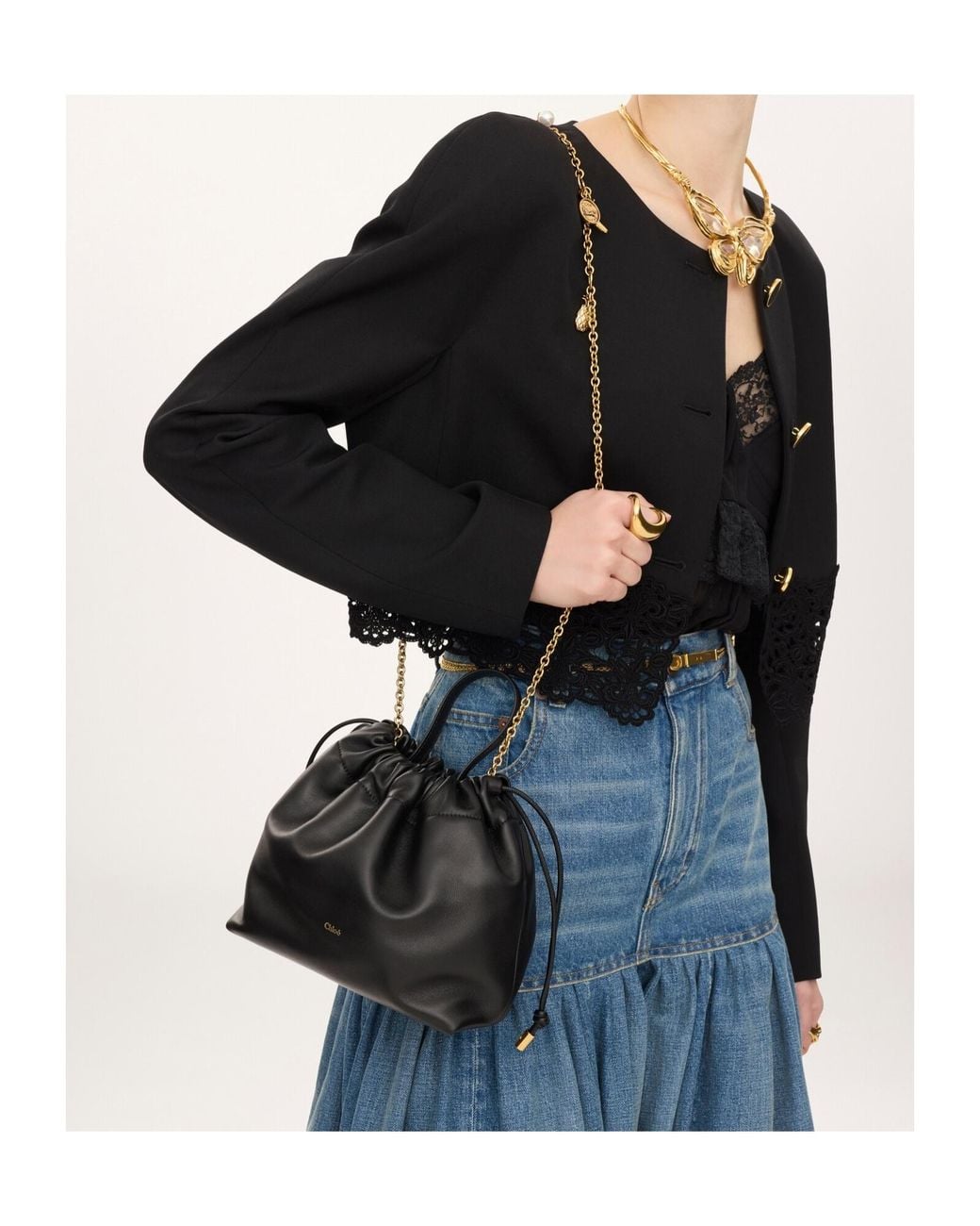 Chloé Black Chloé Icons Drawstring Small Bucket Bag