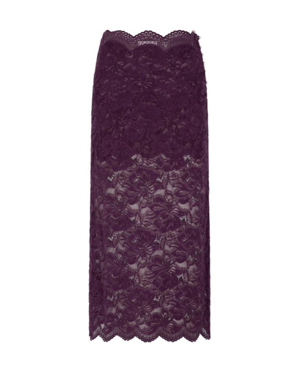 Rabanne Purple Rabanne Scalloped Lace Midi Skirt