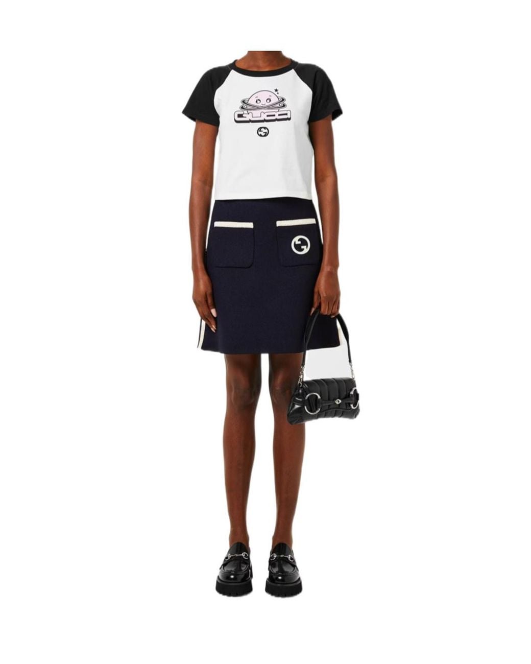 Gucci Blue Retro Tweed Wool Skirt