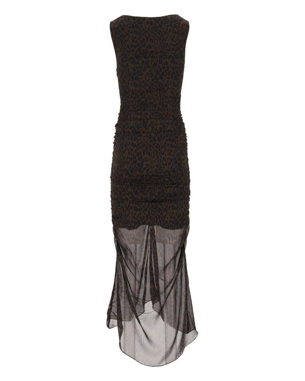 ROTATE BIRGER CHRISTENSEN Black Ruched Midi Leopard Dress