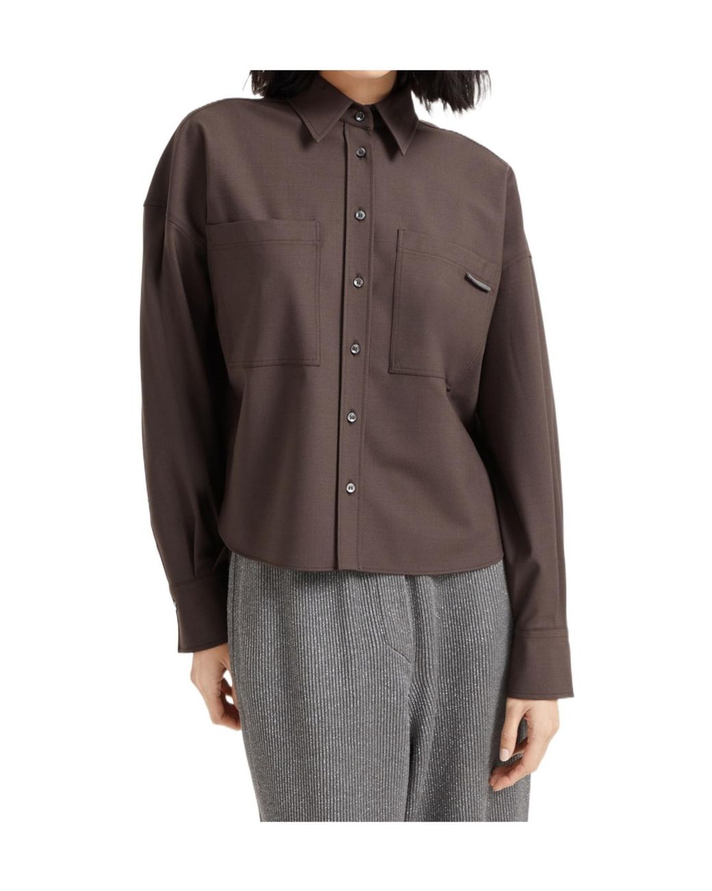 Brunello Cucinelli Brown Embellished Button-Up Shirt