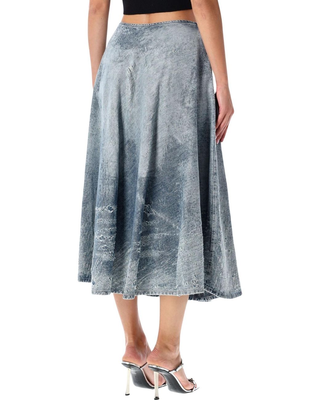 DIESEL Blue De Annet Logo Plaque Flared Skirt