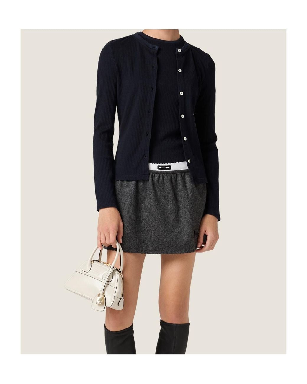 Miu Miu Black Pointelle Cotton T-Shirt