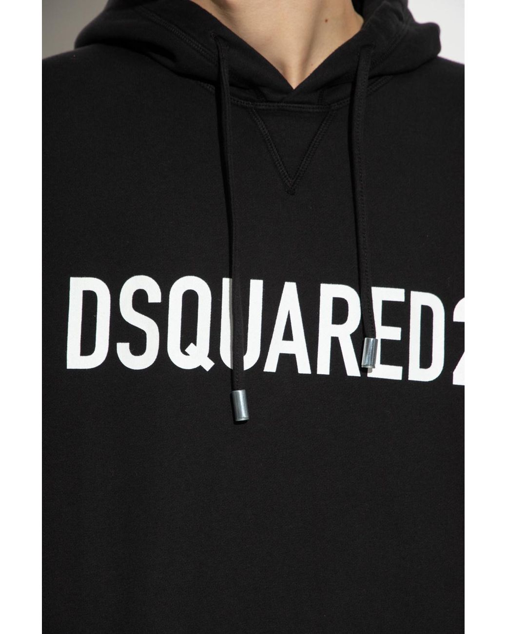 DSquared² Black Logo Printed Drawstring Hoodie for men