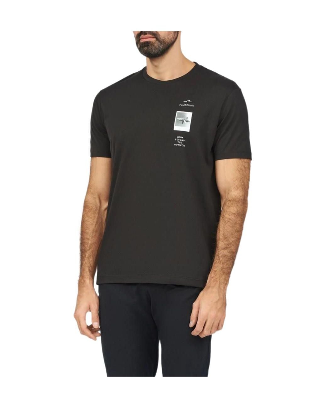 Paul & Shark Black Logo-Printed Crewneck T-Shirt for men