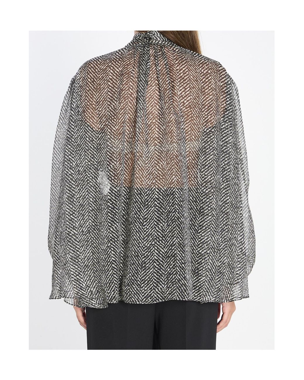 Dolce & Gabbana Gray Chevron-Print Silk Chiffon Shirt