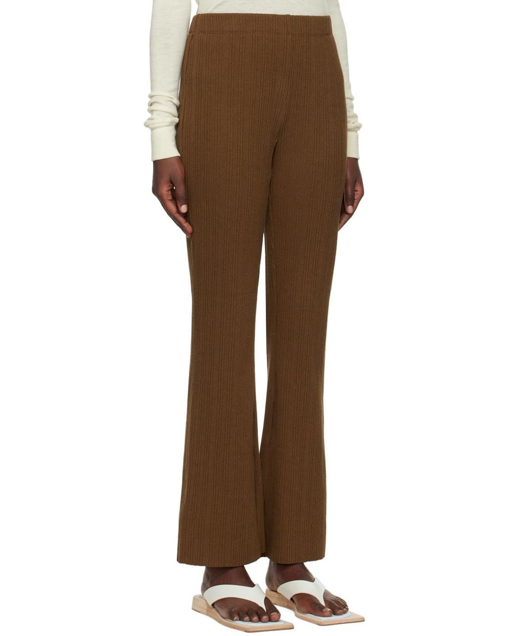 Vince Brown Ribbed Flared-Leg Trousers
