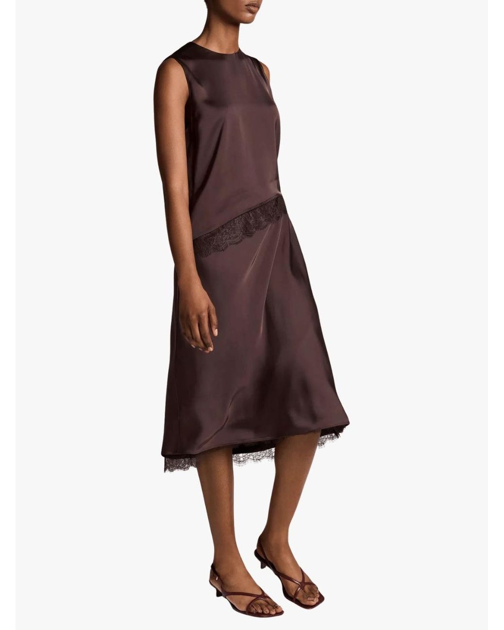Vince Brown Lace-Trim Midi Skirt