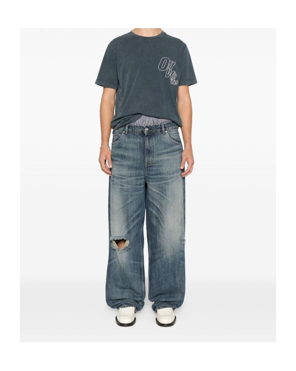 Off-White c/o Virgil Abloh Blue Outline-Arrow Logo-Print T-Shirt for men