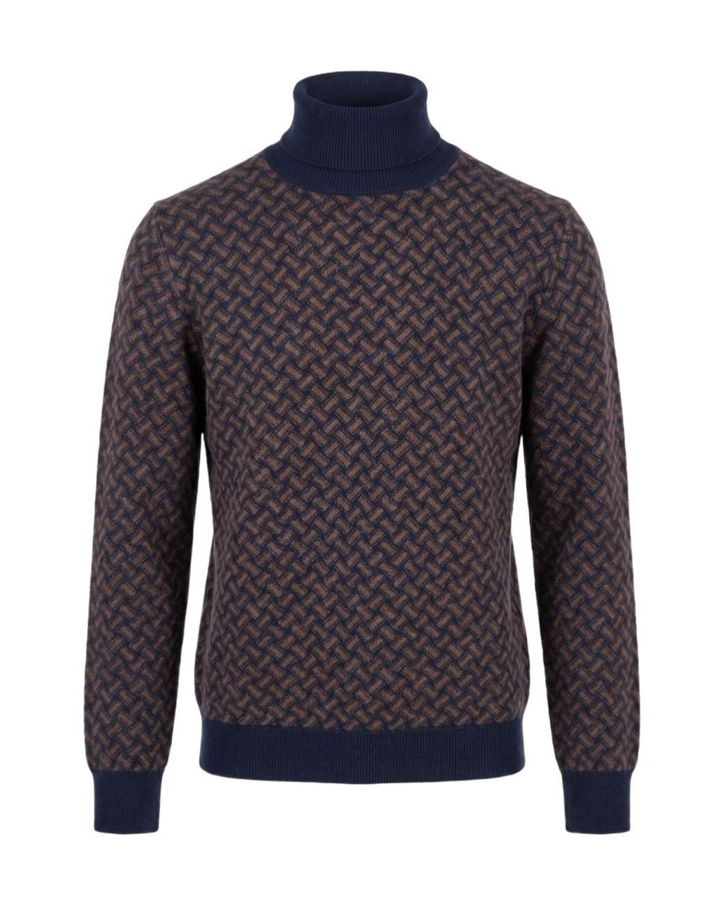Drumohr Blue Basket-Weave Roll-Neck Sweater for men