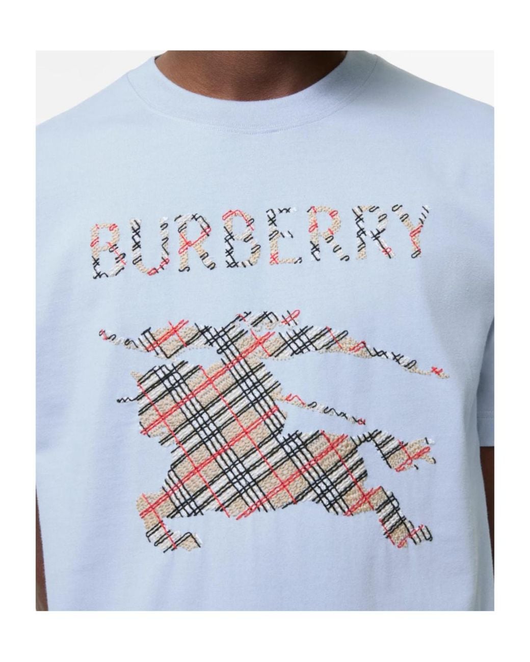 Burberry Blue Logo Detailed Crewneck T-Shirt for men